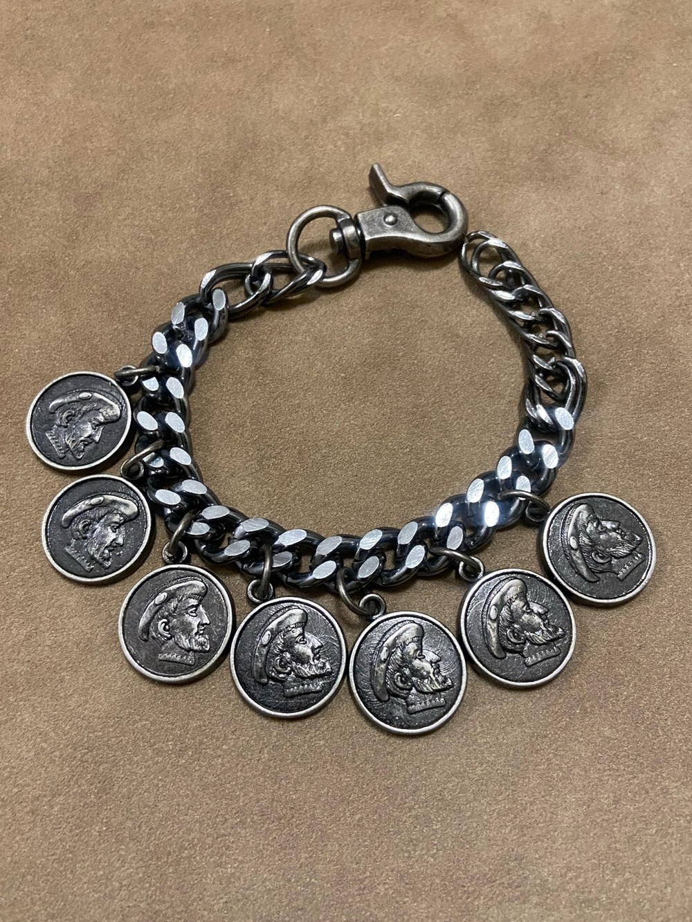 Gunmetal-Tone Coin Charm Chain Bracelet